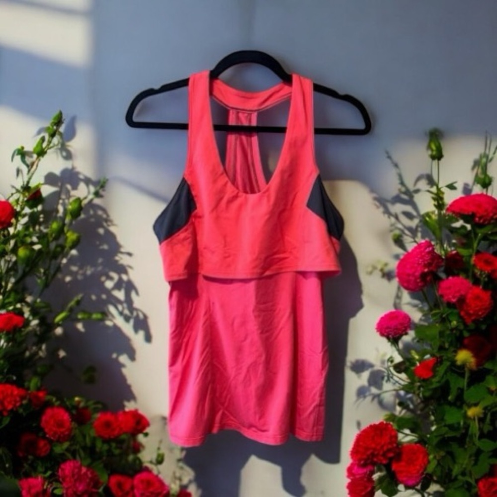 Lululemon Salmon Red Racerback Layered Tank Top with Black Accents